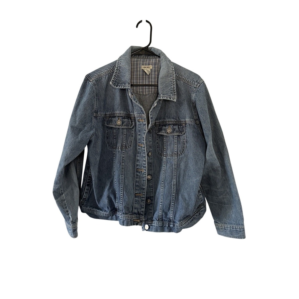Cherokee Denim Jean Jacket Spring Womens Large Button Up Cute Casual Summer Vibe